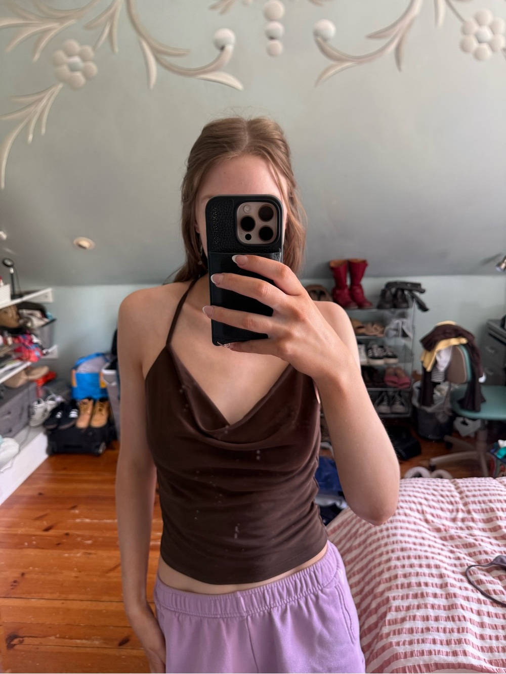 Brown halter neck with an open back